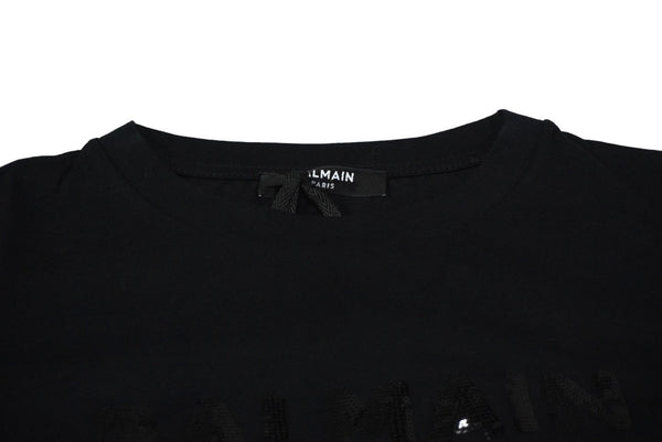 極美品 BALMAIN バルマン 半袖Ｔシャツ トップス ブラック サイズ6A スパンコール コットン 6M8071 MA030 中古 60389