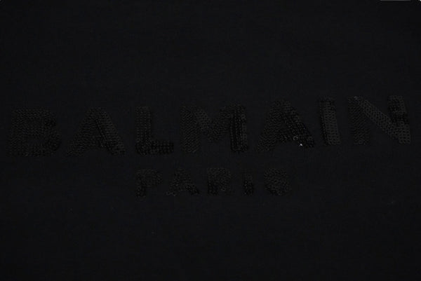 極美品 BALMAIN バルマン 半袖Ｔシャツ トップス ブラック サイズ6A スパンコール コットン 6M8071 MA030 中古 60389