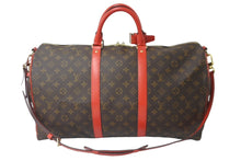 画像をギャラリービューアに読み込む, 極美品 LOUIS VUITTON ルイヴィトン ボストンバッグ キーポール バンドリエール 50 モノグラム ブラウン レッド M44740 中古 60401