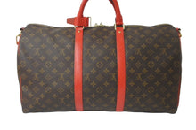 画像をギャラリービューアに読み込む, 極美品 LOUIS VUITTON ルイヴィトン ボストンバッグ キーポール バンドリエール 50 モノグラム ブラウン レッド M44740 中古 60401