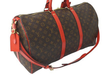 画像をギャラリービューアに読み込む, 極美品 LOUIS VUITTON ルイヴィトン ボストンバッグ キーポール バンドリエール 50 モノグラム ブラウン レッド M44740 中古 60401