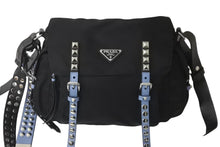 Load image into Gallery viewer, PRADA プラダ ナイロン スタッズ ショルダーバッグ ブラック トライアングルロゴ シルバー金具 レザー 1BD118 美品 中古 60418