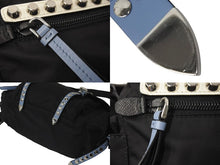 Load image into Gallery viewer, PRADA プラダ ナイロン スタッズ ショルダーバッグ ブラック トライアングルロゴ シルバー金具 レザー 1BD118 美品 中古 60418