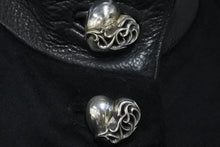 画像をギャラリービューアに読み込む, CHROME HEARTS クロムハーツ フード付きフローラルハートボタンレザー切替カシミヤコート ブラック サイズXS 中古 60473