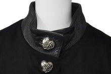 画像をギャラリービューアに読み込む, CHROME HEARTS クロムハーツ フード付きフローラルハートボタンレザー切替カシミヤコート ブラック サイズXS 中古 60473