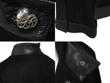 画像をギャラリービューアに読み込む, CHROME HEARTS クロムハーツ フード付きフローラルハートボタンレザー切替カシミヤコート ブラック サイズXS 中古 60473