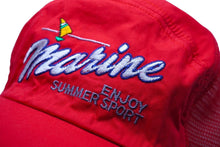 画像をギャラリービューアに読み込む, marine ENJOY SUMMER SPORT メッシュ キャップ レッド 帽子 刺繍 赤 小物 ナイロン サイズ54 美品 中古 60524