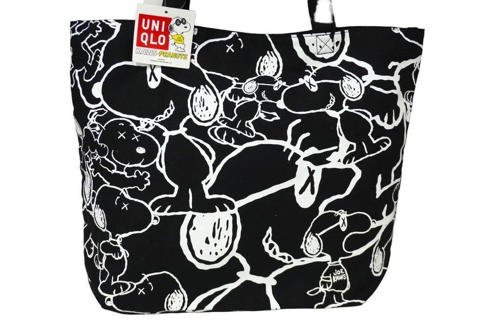 新品未使用品 KAWS×UNIQLO カウズ×ユニクロ トートバッグ ピーナッツ 401707 コットン ブラック シルバー金具 中古 60966