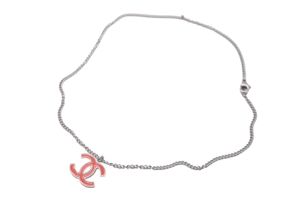 CHANEL Necklace Choker Coco Mark 04 P Made in France Orange Silver Good Condition Used 61020