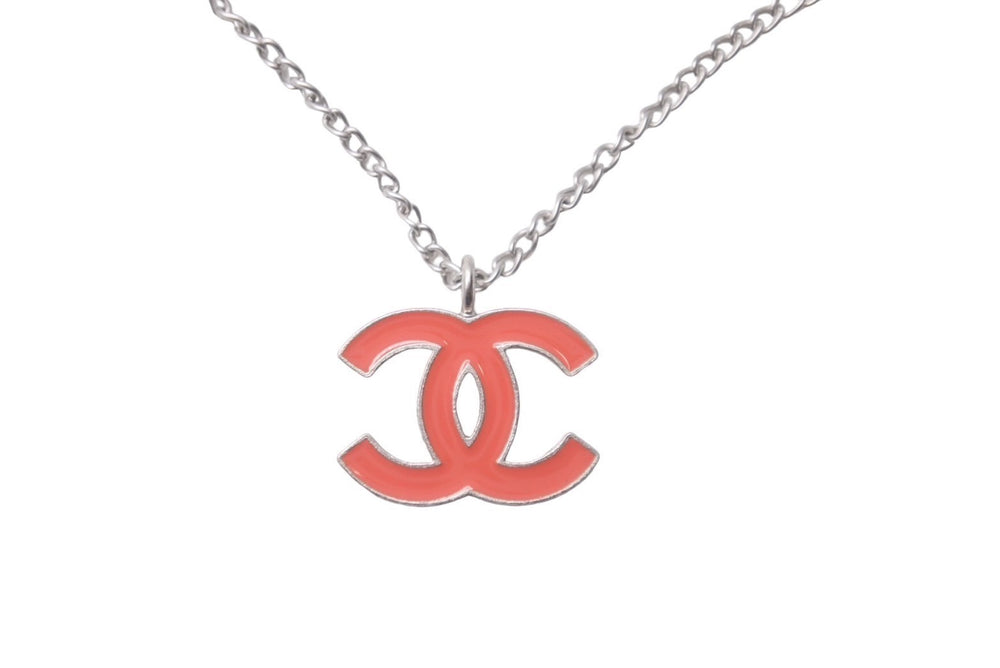 CHANEL Necklace Choker Coco Mark 04 P Made in France Orange Silver Good Condition Used 61020