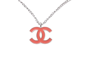 CHANEL Necklace Choker Coco Mark 04 P Made in France Orange Silver Good Condition Used 61020