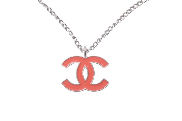 CHANEL Necklace Choker Coco Mark 04 P Made in France Orange Silver Good Condition Used 61020