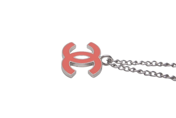 CHANEL Necklace Choker Coco Mark 04 P Made in France Orange Silver Good Condition Used 61020