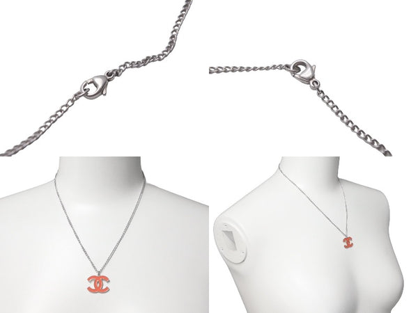 CHANEL Necklace Choker Coco Mark 04 P Made in France Orange Silver Good Condition Used 61020
