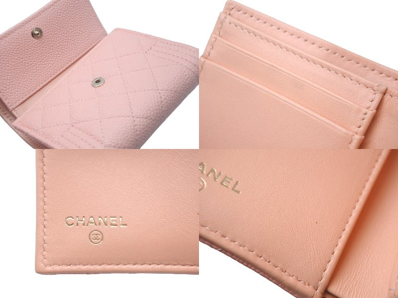 CHANEL シャネル ボーイシャネル 三つ折り財布 ピンク キャビアスキン 