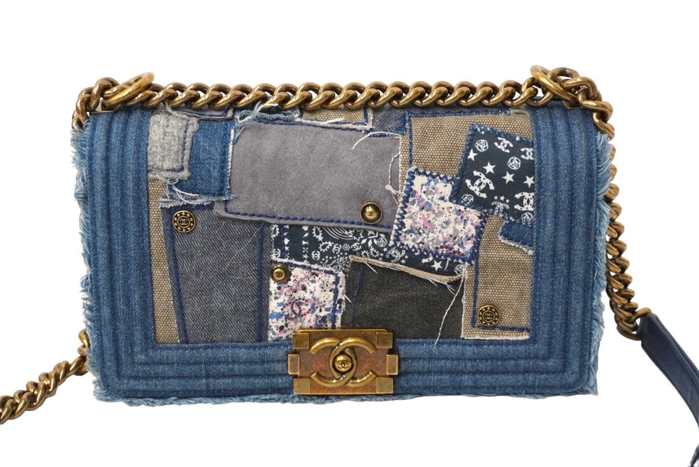 極美品 CHANEL シャネル ボーイシャネル チェーンショルダーバッグ 20番台 デニムパッチワーク インディゴ ゴールド金具 中古 61081