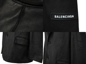 BALENCIAGA バレンシアガ 22AW レザーテーラードジャケット サイズ42 羊革 ブラック 袖ロゴ 721866 美品 中古 61151