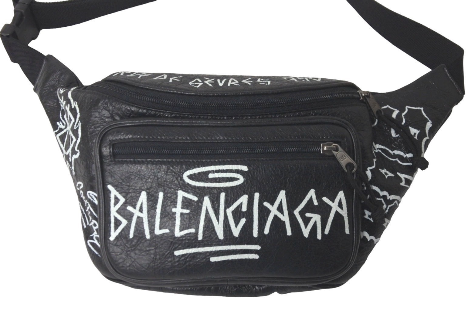 BALENCIAGA バレンシアガ エクスプローラー グラフィティ ボディバッグ レザー ブラック 529550 グレー金具 美品 中古 61275  – Casanova Vintage