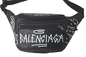 BALENCIAGA バレンシアガ エクスプローラー グラフィティ ボディバッグ レザー ブラック 529550 グレー金具 美品 中古 61275