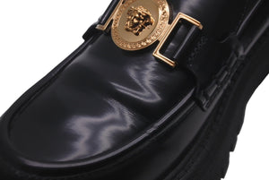 VERSACE ヴェルサーチ ローファー メデューサ 厚底 レザー サイズ38 ブラック ゴールド金具 美品 中古 61326