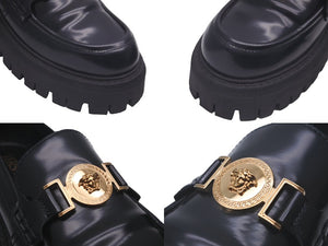 VERSACE ヴェルサーチ ローファー メデューサ 厚底 レザー サイズ38 ブラック ゴールド金具 美品 中古 61326