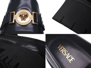 VERSACE ヴェルサーチ ローファー メデューサ 厚底 レザー サイズ38 ブラック ゴールド金具 美品 中古 61326