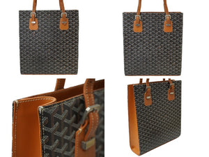 GOYARD ゴヤール コモール GM ハンドバッグ ブラック ブラウン PVCコーティングキャンバス シルバー金具 美品 中古 61453