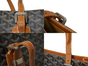 GOYARD ゴヤール コモール GM ハンドバッグ ブラック ブラウン PVCコーティングキャンバス シルバー金具 美品 中古 61453