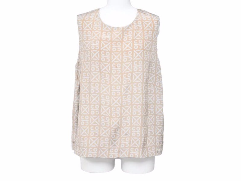 CHANEL Tops Tank Top Camisole Silk Logo Beige White Women's Good Product N34235