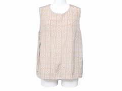 CHANEL Tops Tank Top Camisole Silk Logo Beige White Women's Good Product N34235