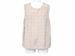 CHANEL Tops Tank Top Camisole Silk Logo Beige White Women's Good Product N34235