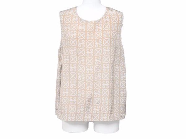 CHANEL Tops Tank Top Camisole Silk Logo Beige White Women's Good Product N34235