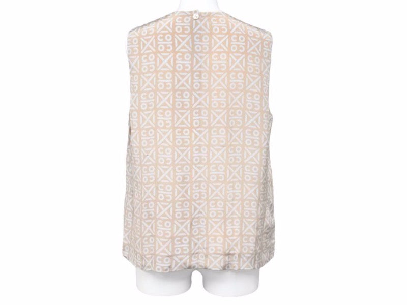 CHANEL Tops Tank Top Camisole Silk Logo Beige White Women's Good Product N34235