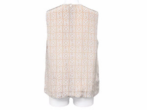 CHANEL Tops Tank Top Camisole Silk Logo Beige White Women's Good Product N34235