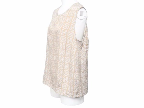 CHANEL Tops Tank Top Camisole Silk Logo Beige White Women's Good Product N34235