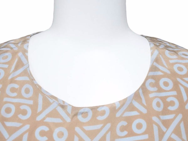CHANEL Tops Tank Top Camisole Silk Logo Beige White Women's Good Product N34235